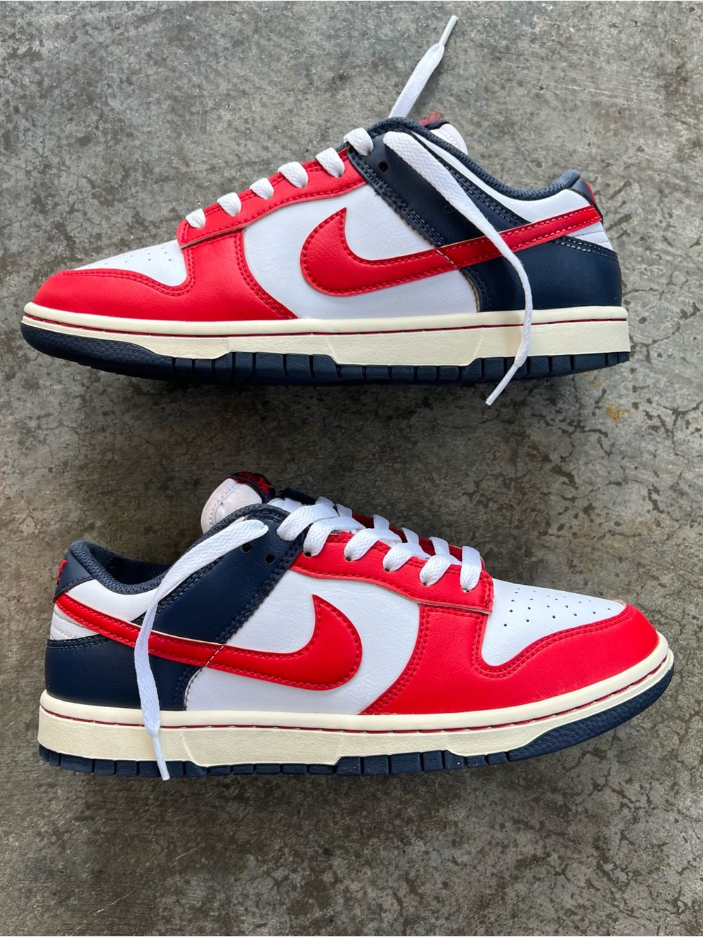 Nike Dunk Low Bright Crimson Obsidian Men’s 7 Women’s 8.5 Red White Blue 🇺🇸 - Picture 4 of 9